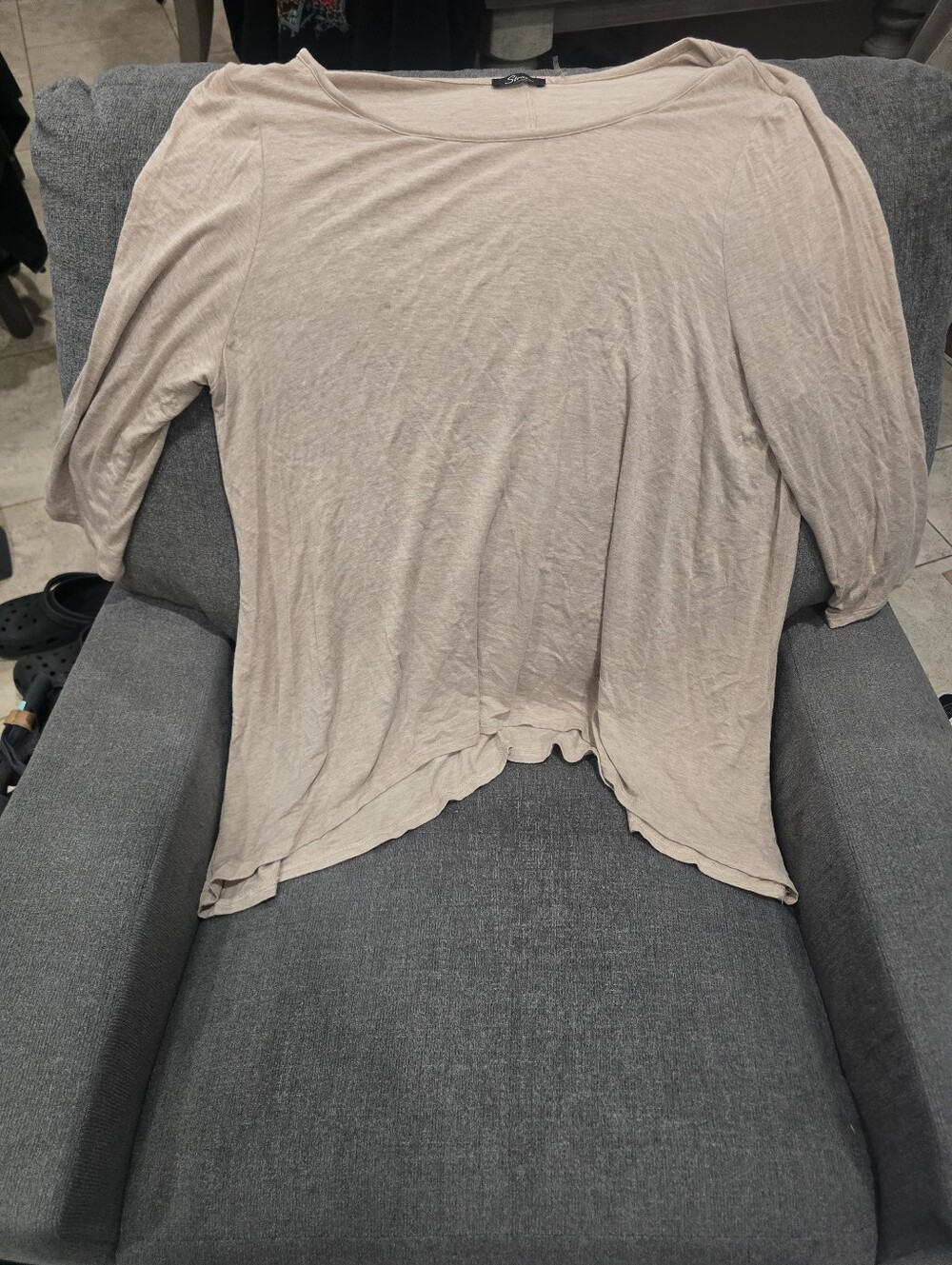 Women's Lightweight Boatneck Tunic Top in Light Taupe